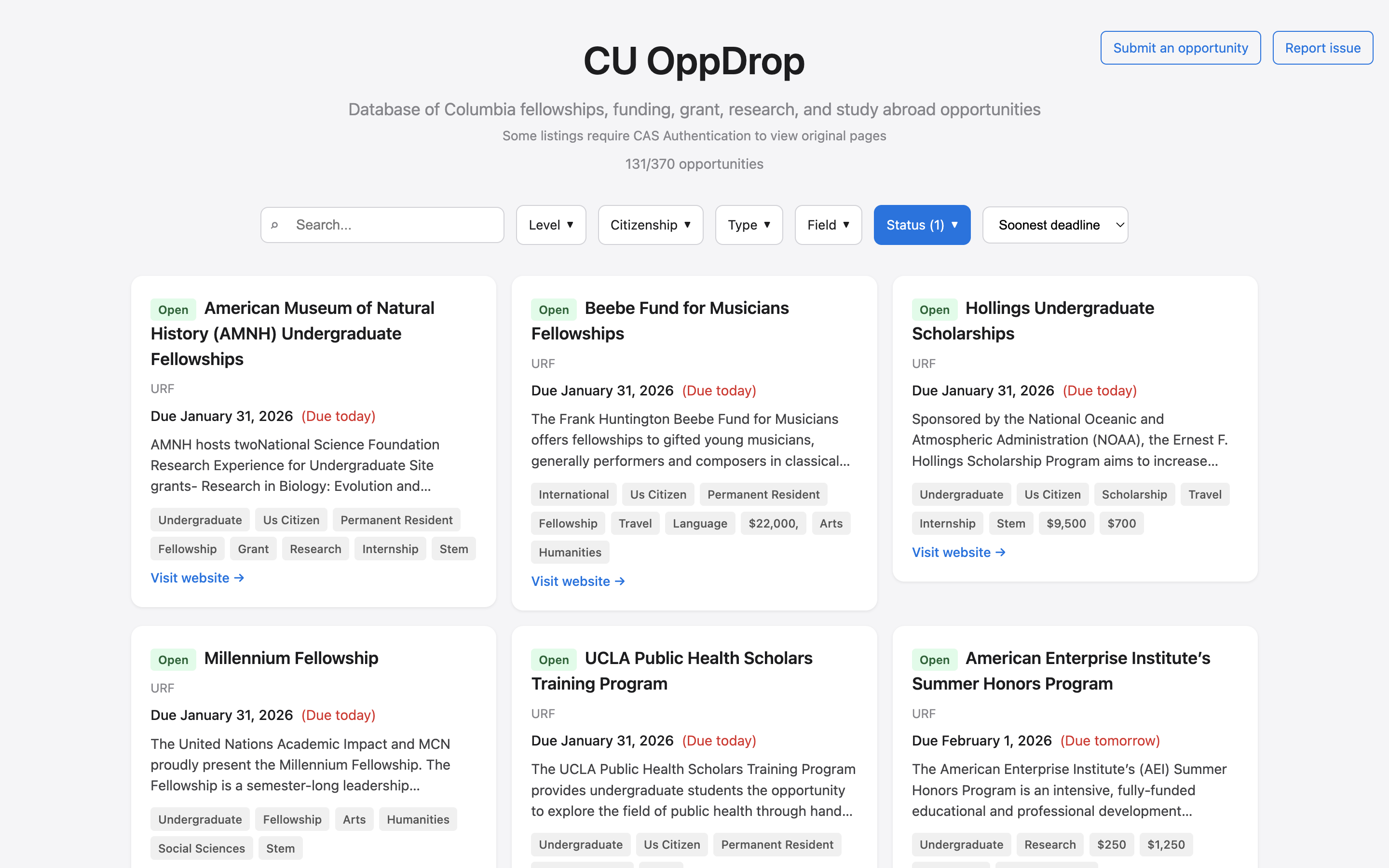 CU OppDrop interface demo